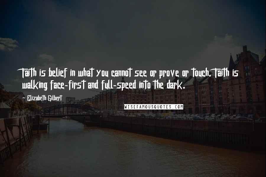 Elizabeth Gilbert Quotes: Faith is belief in what you cannot see or prove or touch. Faith is walking face-first and full-speed into the dark.