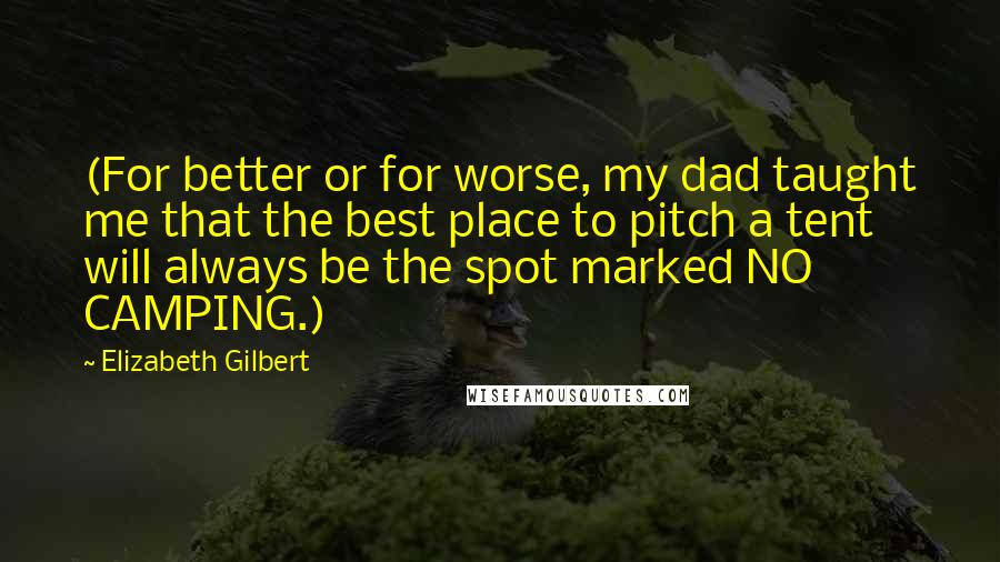 Elizabeth Gilbert Quotes: (For better or for worse, my dad taught me that the best place to pitch a tent will always be the spot marked NO CAMPING.)