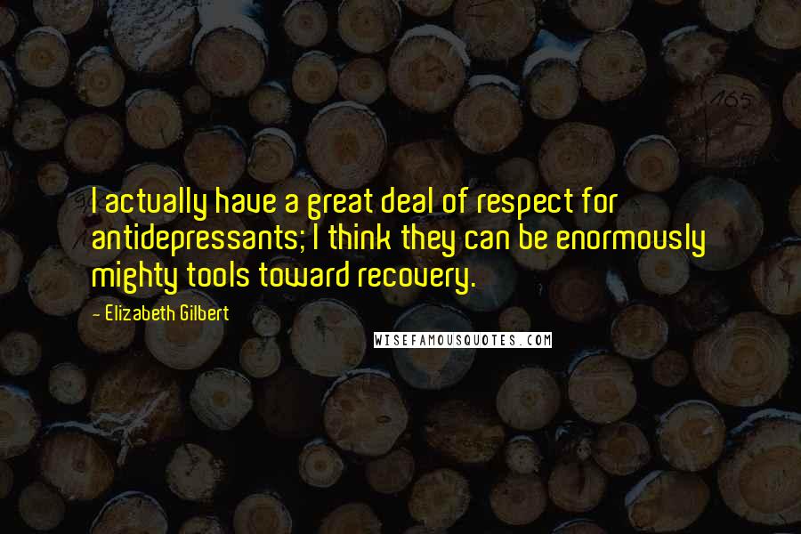 Elizabeth Gilbert Quotes: I actually have a great deal of respect for antidepressants; I think they can be enormously mighty tools toward recovery.