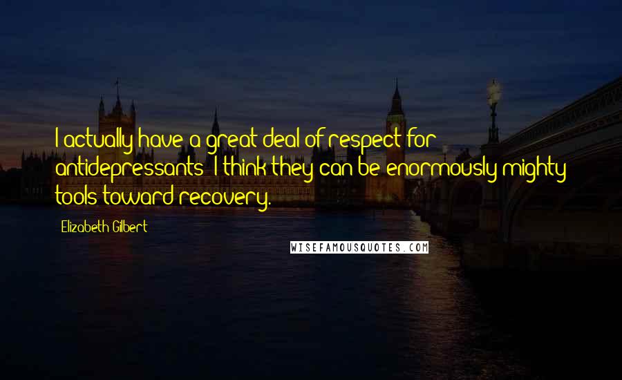 Elizabeth Gilbert Quotes: I actually have a great deal of respect for antidepressants; I think they can be enormously mighty tools toward recovery.