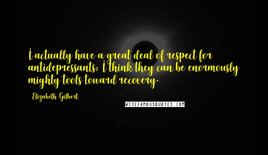 Elizabeth Gilbert Quotes: I actually have a great deal of respect for antidepressants; I think they can be enormously mighty tools toward recovery.