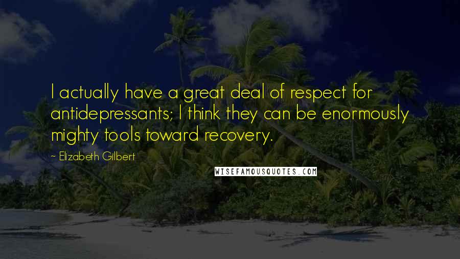 Elizabeth Gilbert Quotes: I actually have a great deal of respect for antidepressants; I think they can be enormously mighty tools toward recovery.