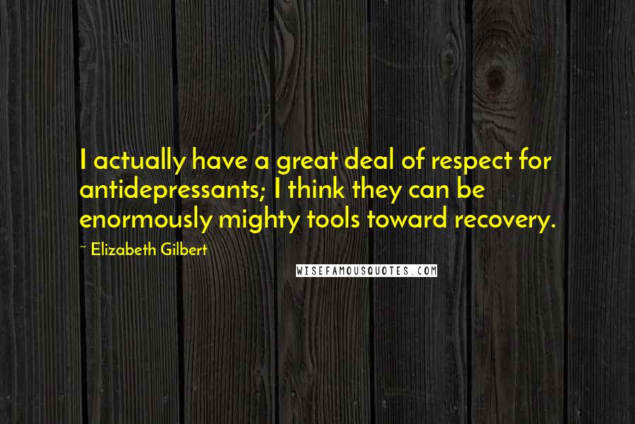 Elizabeth Gilbert Quotes: I actually have a great deal of respect for antidepressants; I think they can be enormously mighty tools toward recovery.