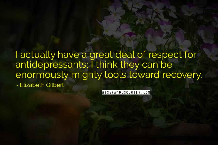 Elizabeth Gilbert Quotes: I actually have a great deal of respect for antidepressants; I think they can be enormously mighty tools toward recovery.