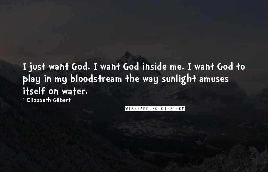 Elizabeth Gilbert Quotes: I just want God. I want God inside me. I want God to play in my bloodstream the way sunlight amuses itself on water.