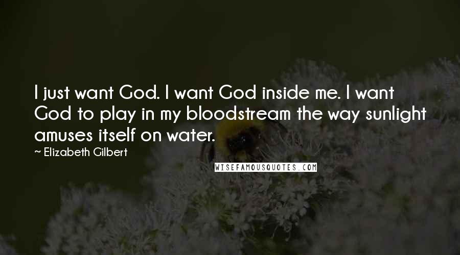 Elizabeth Gilbert Quotes: I just want God. I want God inside me. I want God to play in my bloodstream the way sunlight amuses itself on water.