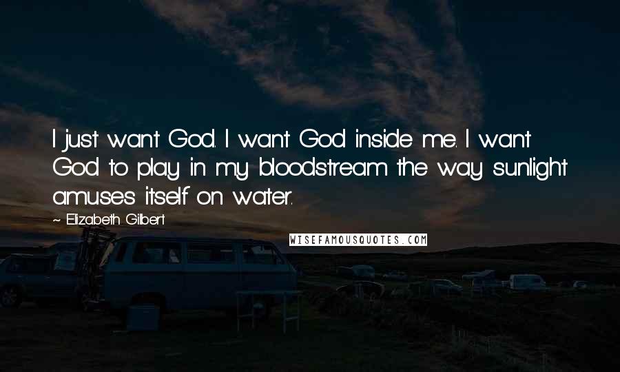 Elizabeth Gilbert Quotes: I just want God. I want God inside me. I want God to play in my bloodstream the way sunlight amuses itself on water.