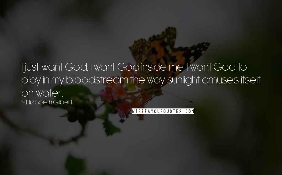 Elizabeth Gilbert Quotes: I just want God. I want God inside me. I want God to play in my bloodstream the way sunlight amuses itself on water.