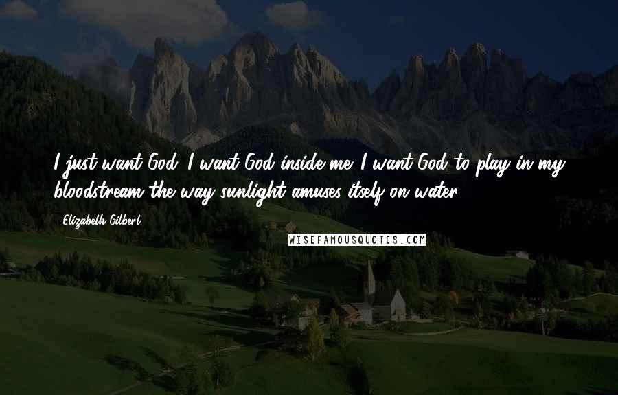 Elizabeth Gilbert Quotes: I just want God. I want God inside me. I want God to play in my bloodstream the way sunlight amuses itself on water.