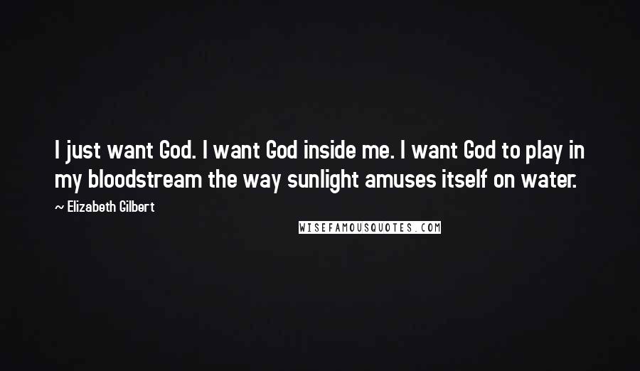 Elizabeth Gilbert Quotes: I just want God. I want God inside me. I want God to play in my bloodstream the way sunlight amuses itself on water.