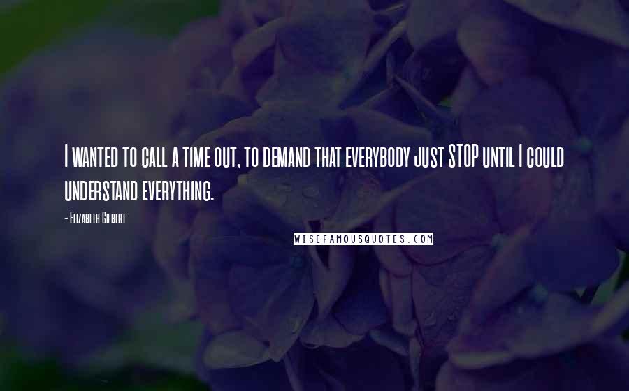 Elizabeth Gilbert Quotes: I wanted to call a time out, to demand that everybody just STOP until I could understand everything.