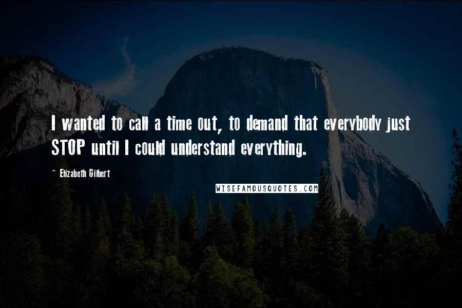 Elizabeth Gilbert Quotes: I wanted to call a time out, to demand that everybody just STOP until I could understand everything.