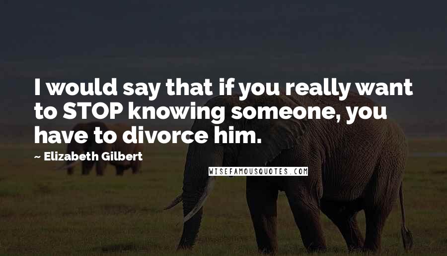 Elizabeth Gilbert Quotes: I would say that if you really want to STOP knowing someone, you have to divorce him.