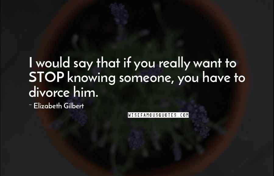 Elizabeth Gilbert Quotes: I would say that if you really want to STOP knowing someone, you have to divorce him.