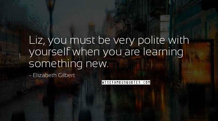 Elizabeth Gilbert Quotes: Liz, you must be very polite with yourself when you are learning something new.