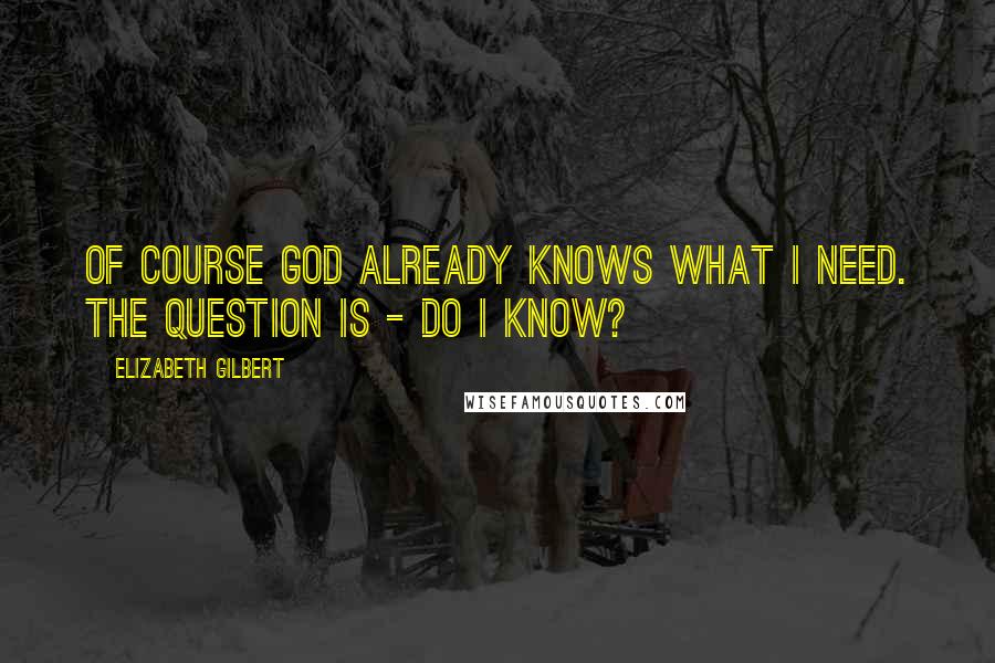 Elizabeth Gilbert Quotes: Of course God already knows what I need. The question is - do I know?