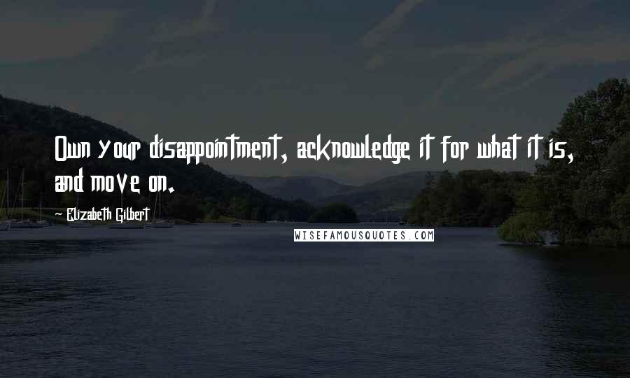 Elizabeth Gilbert Quotes: Own your disappointment, acknowledge it for what it is, and move on.