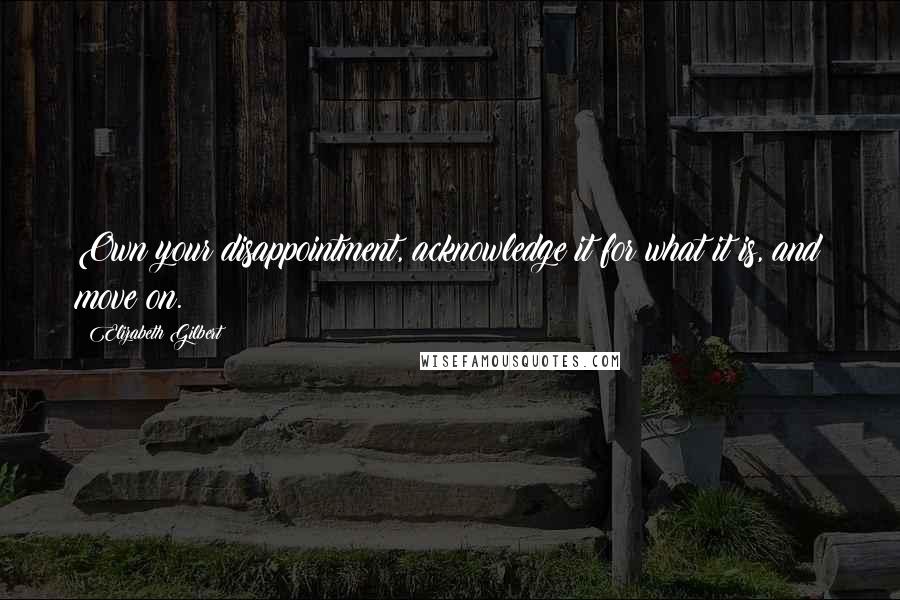 Elizabeth Gilbert Quotes: Own your disappointment, acknowledge it for what it is, and move on.