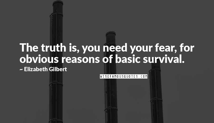 Elizabeth Gilbert Quotes: The truth is, you need your fear, for obvious reasons of basic survival.