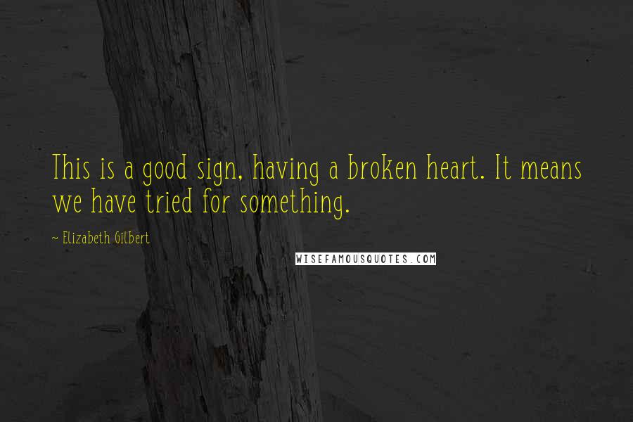Elizabeth Gilbert Quotes: This is a good sign, having a broken heart. It means we have tried for something.