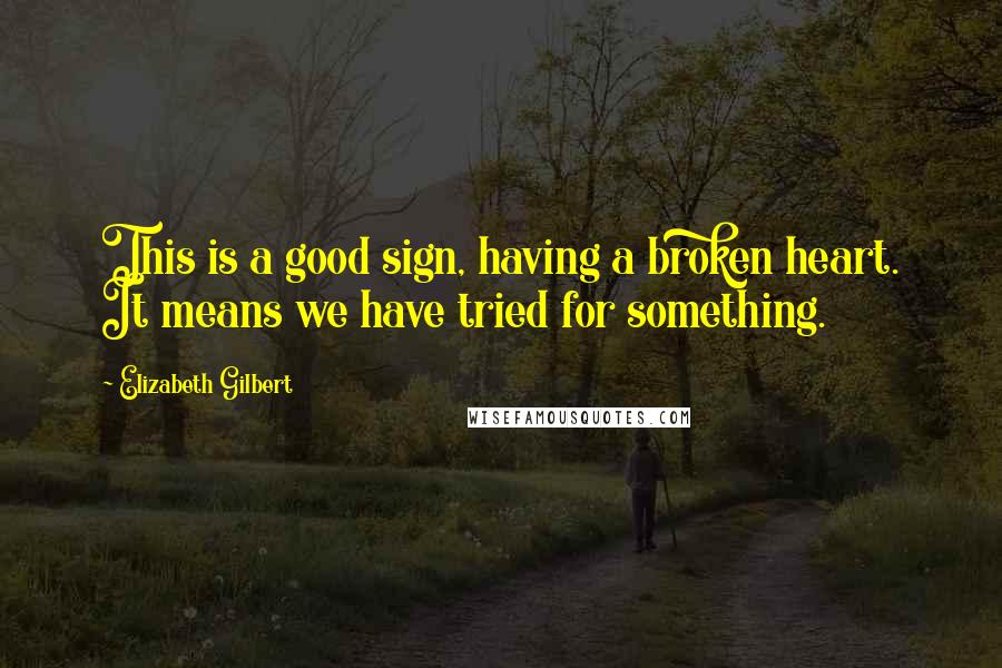Elizabeth Gilbert Quotes: This is a good sign, having a broken heart. It means we have tried for something.