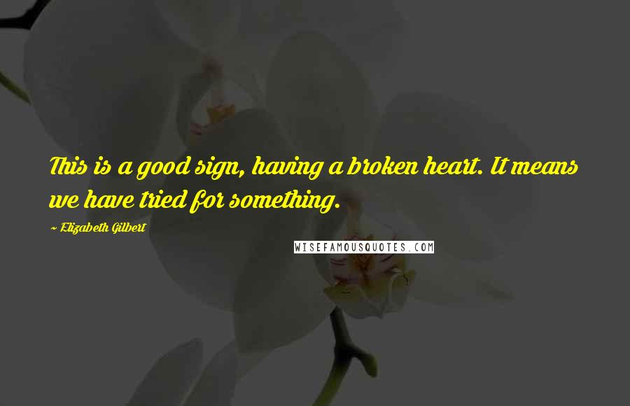 Elizabeth Gilbert Quotes: This is a good sign, having a broken heart. It means we have tried for something.