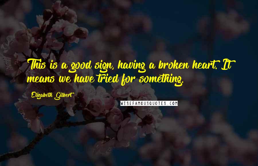 Elizabeth Gilbert Quotes: This is a good sign, having a broken heart. It means we have tried for something.