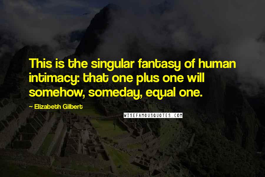 Elizabeth Gilbert Quotes: This is the singular fantasy of human intimacy: that one plus one will somehow, someday, equal one.