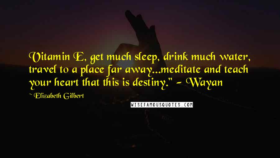 Elizabeth Gilbert Quotes: Vitamin E, get much sleep, drink much water, travel to a place far away...meditate and teach your heart that this is destiny." - Wayan