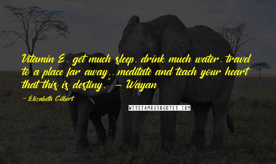 Elizabeth Gilbert Quotes: Vitamin E, get much sleep, drink much water, travel to a place far away...meditate and teach your heart that this is destiny." - Wayan