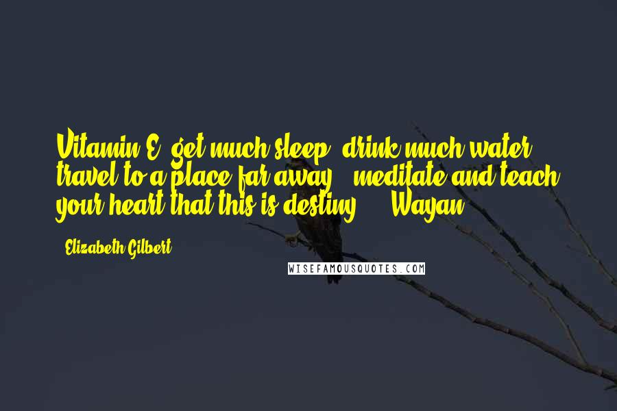 Elizabeth Gilbert Quotes: Vitamin E, get much sleep, drink much water, travel to a place far away...meditate and teach your heart that this is destiny." - Wayan