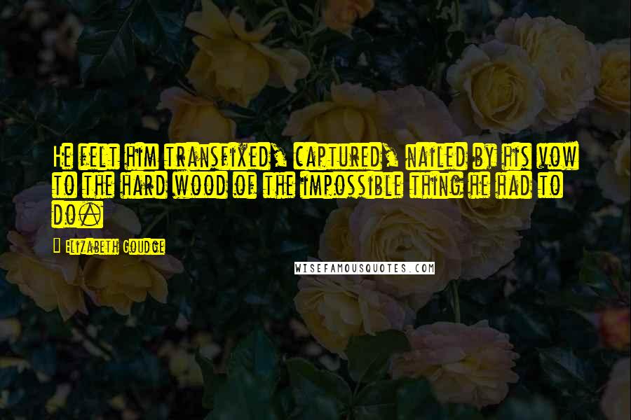 Elizabeth Goudge Quotes: He felt him transfixed, captured, nailed by his vow to the hard wood of the impossible thing he had to do.