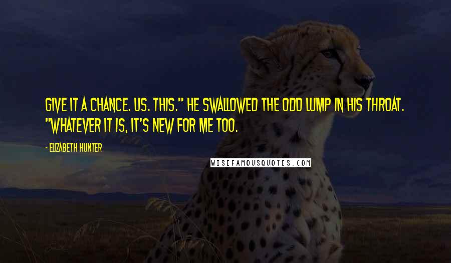 Elizabeth Hunter Quotes: Give it a chance. Us. This." He swallowed the odd lump in his throat. "Whatever it is, it's new for me too.