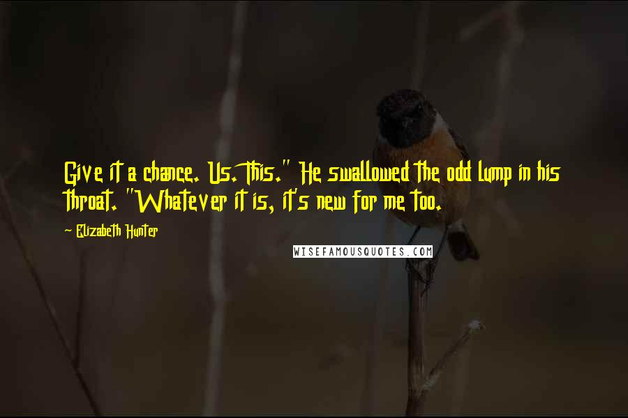 Elizabeth Hunter Quotes: Give it a chance. Us. This." He swallowed the odd lump in his throat. "Whatever it is, it's new for me too.