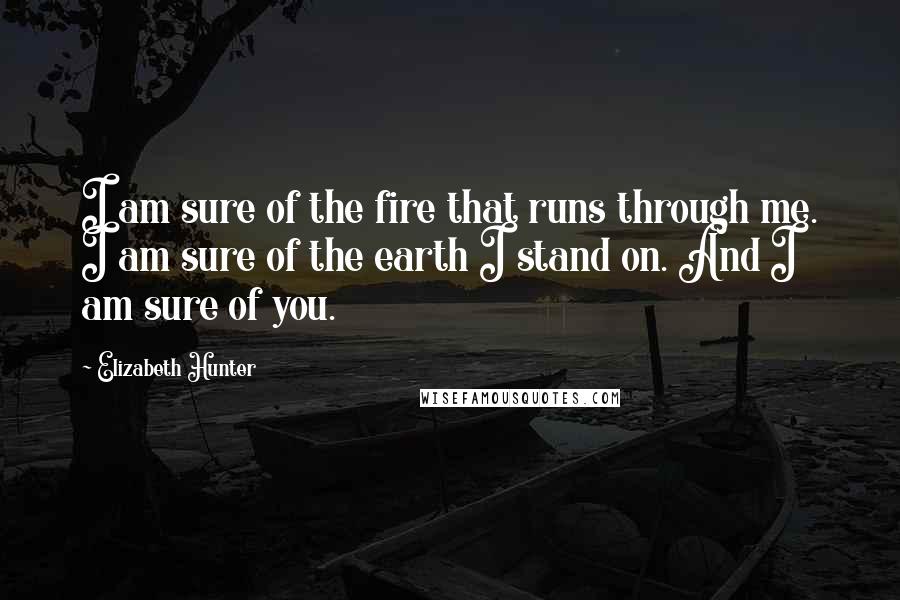 Elizabeth Hunter Quotes: I am sure of the fire that runs through me. I am sure of the earth I stand on. And I am sure of you.