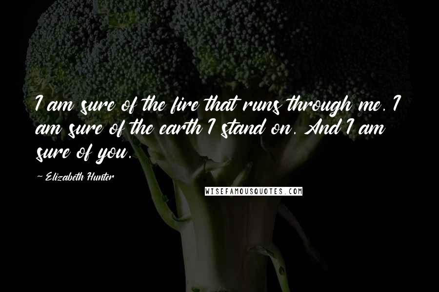 Elizabeth Hunter Quotes: I am sure of the fire that runs through me. I am sure of the earth I stand on. And I am sure of you.