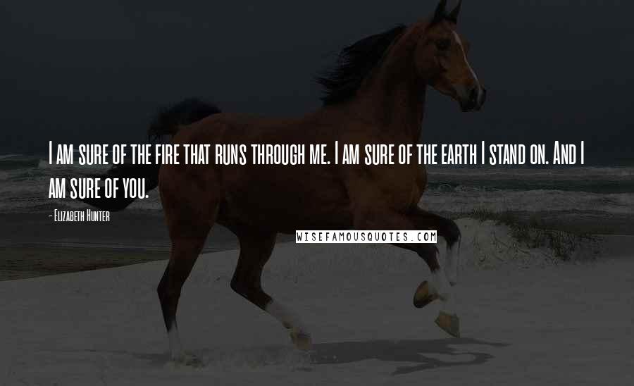 Elizabeth Hunter Quotes: I am sure of the fire that runs through me. I am sure of the earth I stand on. And I am sure of you.