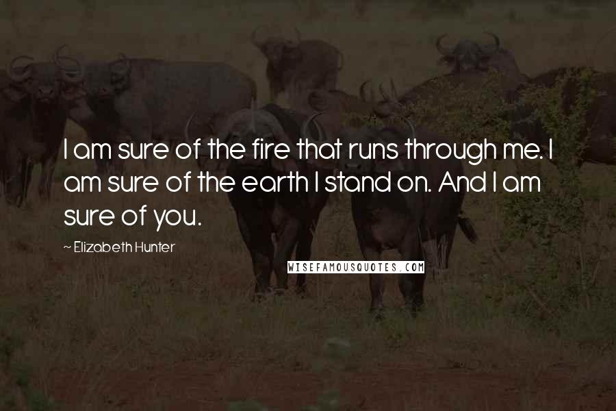 Elizabeth Hunter Quotes: I am sure of the fire that runs through me. I am sure of the earth I stand on. And I am sure of you.