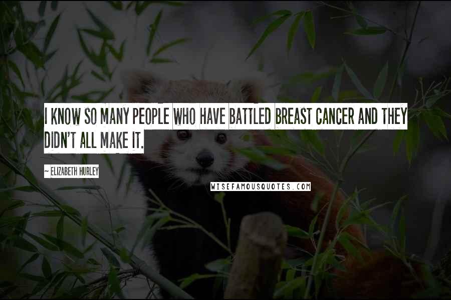 Elizabeth Hurley Quotes: I know so many people who have battled breast cancer and they didn't all make it.