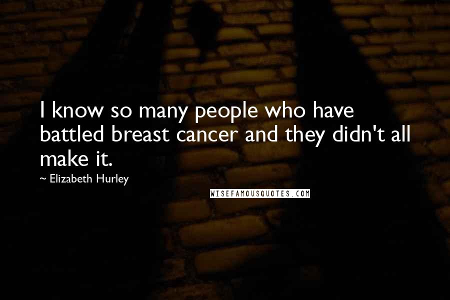 Elizabeth Hurley Quotes: I know so many people who have battled breast cancer and they didn't all make it.