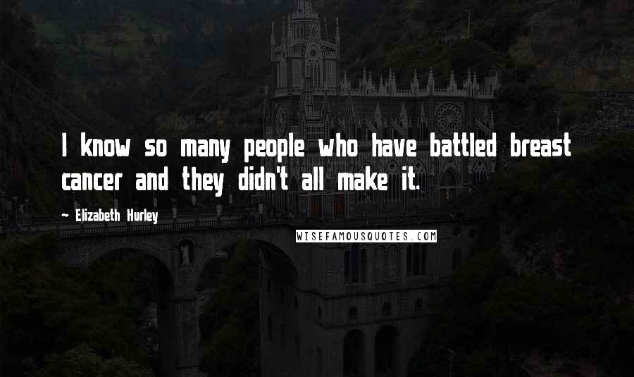 Elizabeth Hurley Quotes: I know so many people who have battled breast cancer and they didn't all make it.