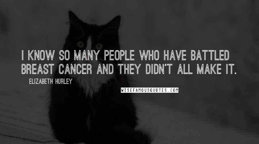Elizabeth Hurley Quotes: I know so many people who have battled breast cancer and they didn't all make it.
