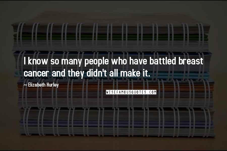 Elizabeth Hurley Quotes: I know so many people who have battled breast cancer and they didn't all make it.