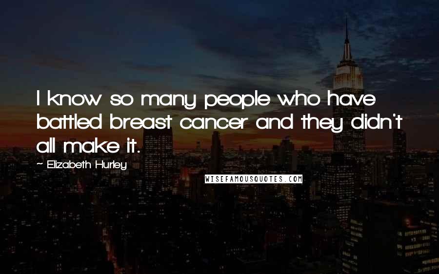 Elizabeth Hurley Quotes: I know so many people who have battled breast cancer and they didn't all make it.