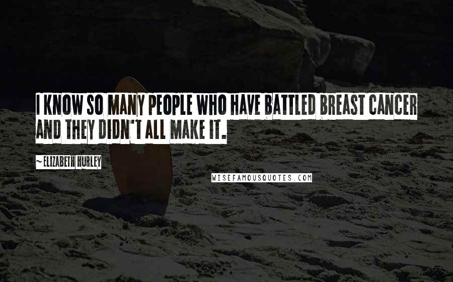 Elizabeth Hurley Quotes: I know so many people who have battled breast cancer and they didn't all make it.