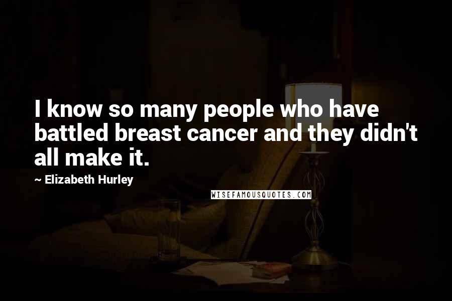 Elizabeth Hurley Quotes: I know so many people who have battled breast cancer and they didn't all make it.