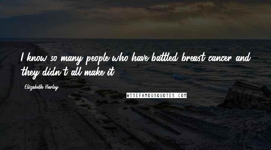 Elizabeth Hurley Quotes: I know so many people who have battled breast cancer and they didn't all make it.