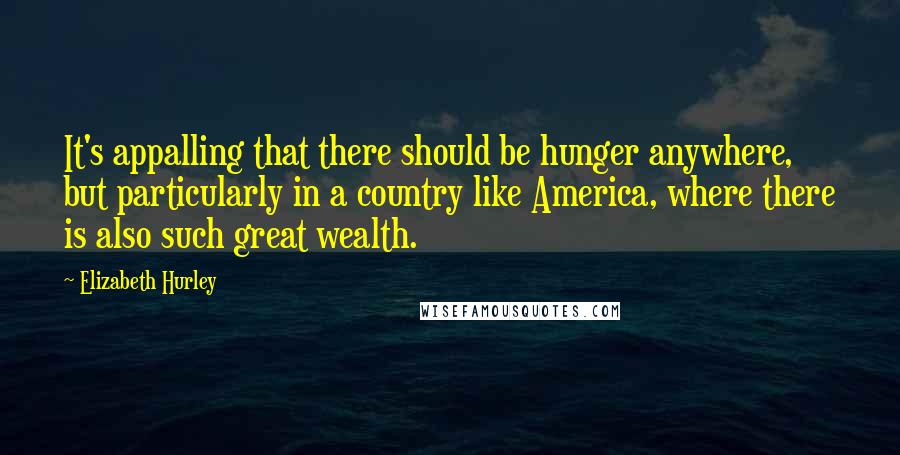 Elizabeth Hurley Quotes: It's appalling that there should be hunger anywhere, but particularly in a country like America, where there is also such great wealth.