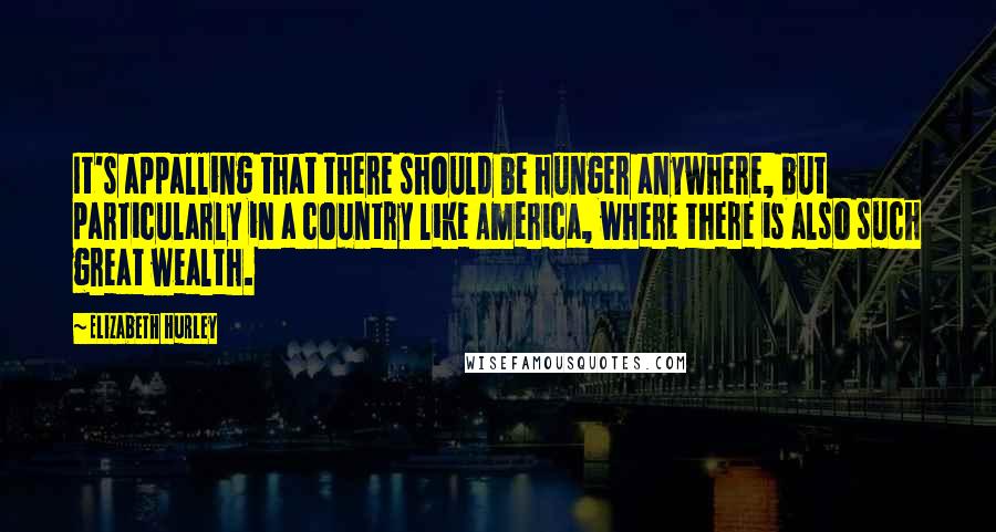 Elizabeth Hurley Quotes: It's appalling that there should be hunger anywhere, but particularly in a country like America, where there is also such great wealth.