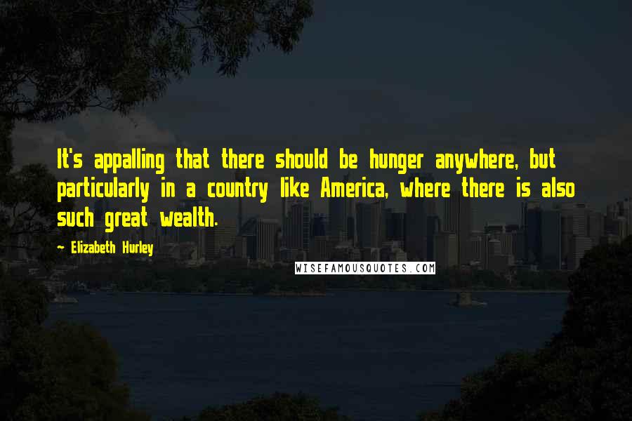 Elizabeth Hurley Quotes: It's appalling that there should be hunger anywhere, but particularly in a country like America, where there is also such great wealth.